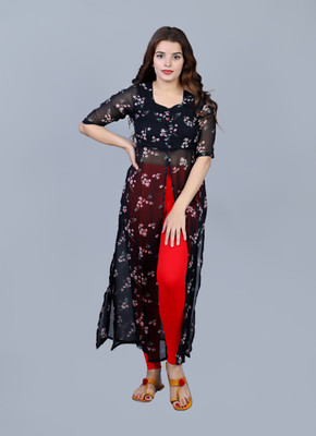 vashist Women Printed A-line Kurta(Black)