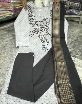 ABC Women Polka Print, Embroidered A-line Kurta(Grey)