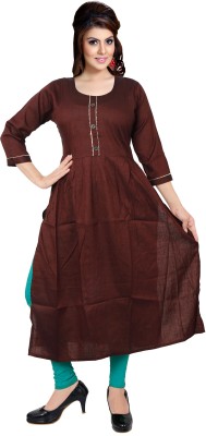 TAZURBA Women Self Design Flared Kurta(Brown)