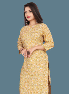 Jayshree Fab Women Printed Straight Kurta(Yellow, White, Brown)