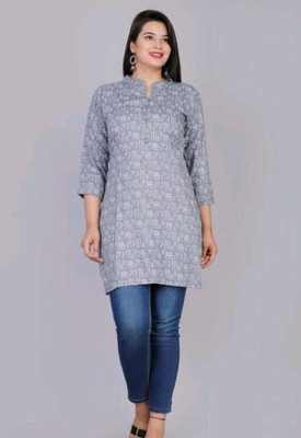 MEWEAR Women Printed A-line Kurta(Grey)