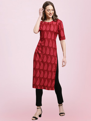 1 Stop Fashion Women Printed Flared Kurta(Maroon)