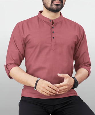 Vertali Industries Men Solid Straight Kurta(Red)