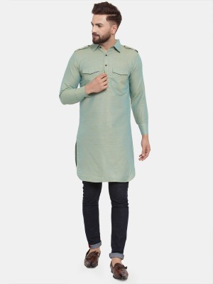 Sayesha Men Solid Pathani Kurta(Grey)