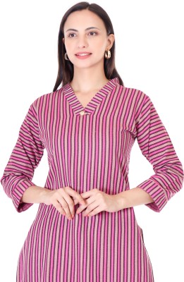 Shahbazcreation Women Striped A-line Kurta(Pink)