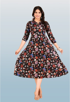 Tejal Textile Women Floral Print Anarkali Kurta(Black)