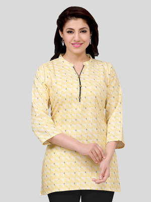 Saree Swarg Women Printed A-line Kurta(Yellow, White)