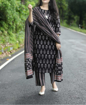 FLYPLUS Women Printed Straight Kurta(Black)