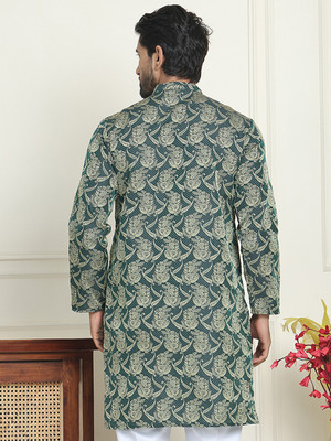 ANOUK Men Printed Straight Kurta(Dark Green)