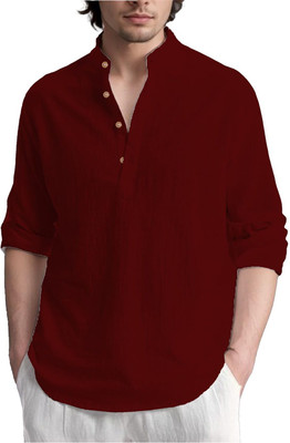 GOD HEART Men Solid Straight Kurta(Maroon)