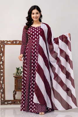 Stylishthreads Women Printed Anarkali Kurta(Brown)