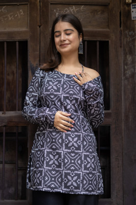 Mrdvii Women Printed Straight Kurta(Black)