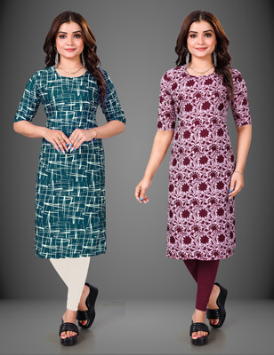 Tashvi Creation Women Printed Straight Kurta(Maroon)