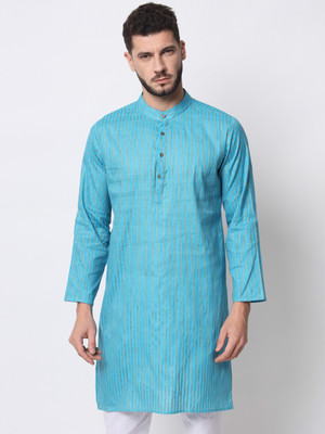 Vastraa Fusion Men Striped Straight Kurta(Black)