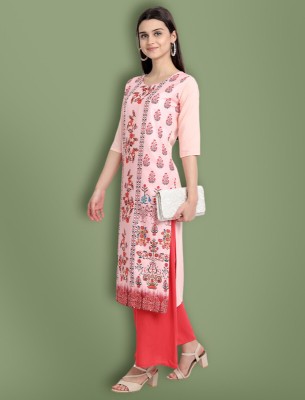 EthnicBasket Women Printed Straight Kurta(Pink)