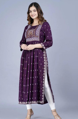 AKSHA CREATION STORE Women Printed Anarkali Kurta(Purple, White, Beige)