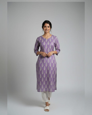 jgt Trendy Wears Women Printed, Geometric Print, Floral Print Straight Kurta(Purple)
