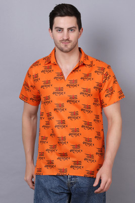 AXOLOTL Men Printed Straight Kurta(Orange, Black, Red)