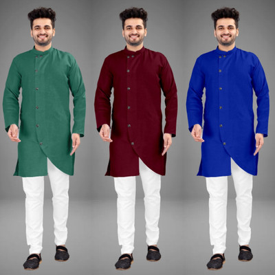 GRATITUDE ROCK Men Solid Trail Cut Kurta(Multicolor)