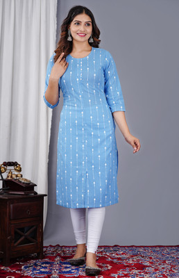 Amudee Fashion Women Printed Straight Kurta(Light Blue, White)