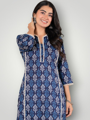 Jaipuur Trend Women Embroidered Straight Kurta(Dark Blue)