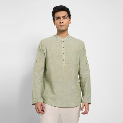 Indus Route by Pantaloons Men Printed A-line Kurta(Green)