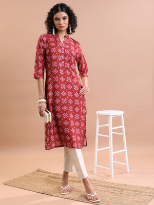 Vishudh Women Printed Straight Kurta(Brown)