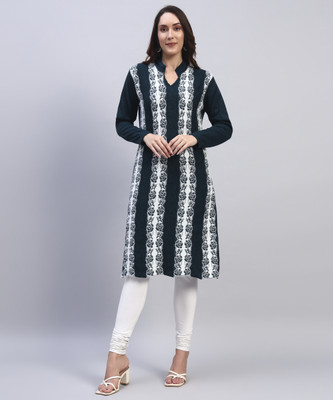 DECANTER Women Woven Design Straight Kurta(Blue)
