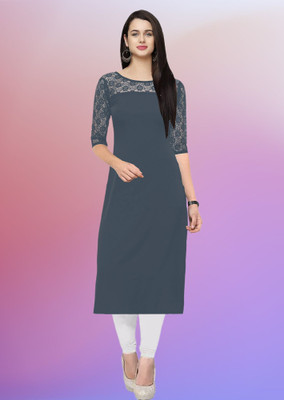 Maheshvi Women Embellished, Solid Straight Kurta(Blue)