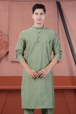 french crown Men Solid Ethnic Dress Kurta(Green)