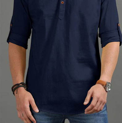 UNIFAV Men Solid Straight Kurta(Dark Blue)