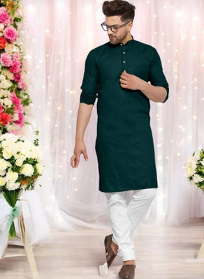 Rashmi Genz Men Solid Straight Kurta(Dark Green)