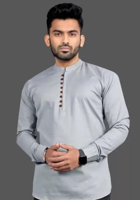 Sky Global Men Solid Straight Kurta(Grey)