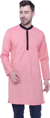 KUONS AVENUE Men Solid Straight Kurta(Pink)