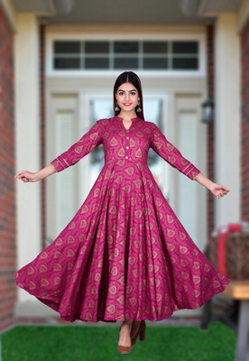 Bella Creation Women Printed Flared Kurta(Pink)