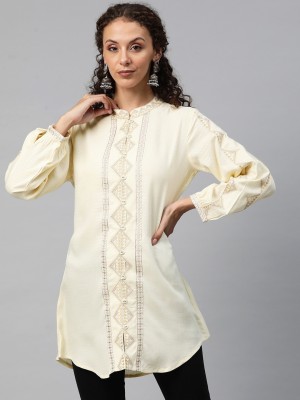 Readiprint Fashions Women Embroidered A-line Kurta(Beige)