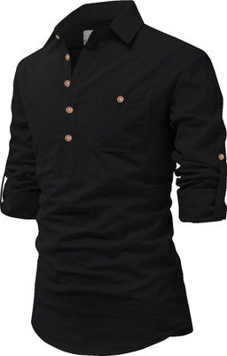 Vida Loca Men Solid Straight Kurta(Black)