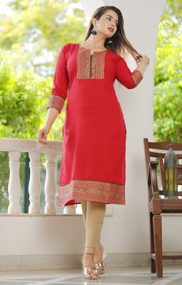 santfashions Women Printed Straight Kurta(Red)