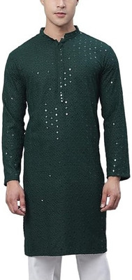 Qtsy Men Self Design Ethnic Dress Kurta(Green)
