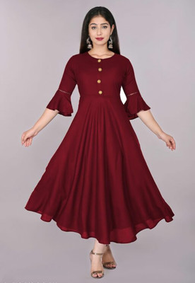 Alastar Women Solid Anarkali Kurta(Maroon)