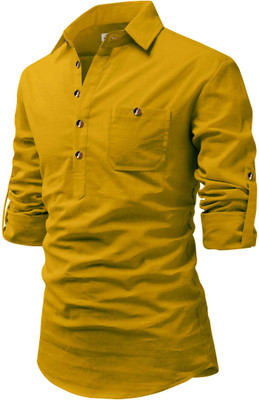 Navkanj Men Solid A-line Kurta(Yellow)