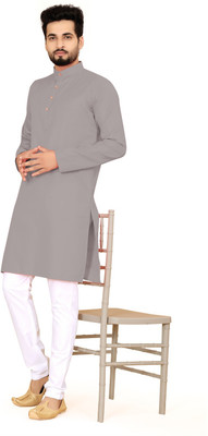 FEXEL Men Solid Straight Kurta(Grey)