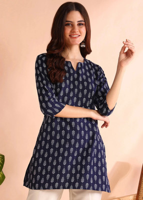 Siroi Women Block Print Straight Kurta(Dark Blue)
