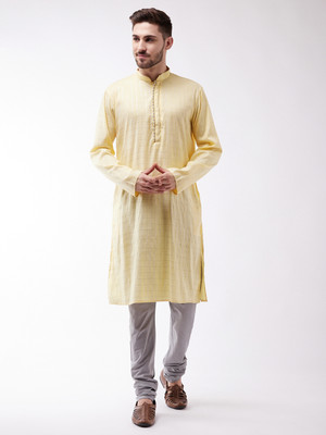VASTRAMAY Men Self Design A-line Kurta(Yellow)