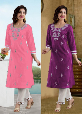SISTO Women Chikan Embroidery A-line Kurta(Multicolor)