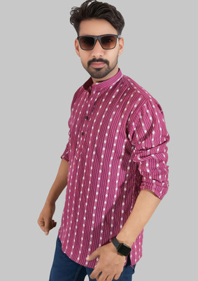 LADSLOOM Men Striped Straight Kurta(Maroon)