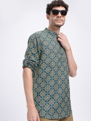 Anouk Rustic Men Printed Straight Kurta(Blue, Multicolor)