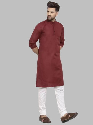 ANIRAV Men Solid Flared Kurta(Maroon)