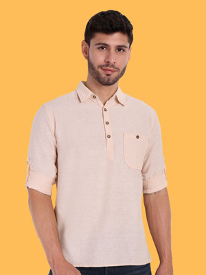 Classycollar Men Solid A-line Kurta(Beige)