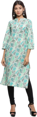 Cloth Stories Women Printed Straight Kurta(Light Green)